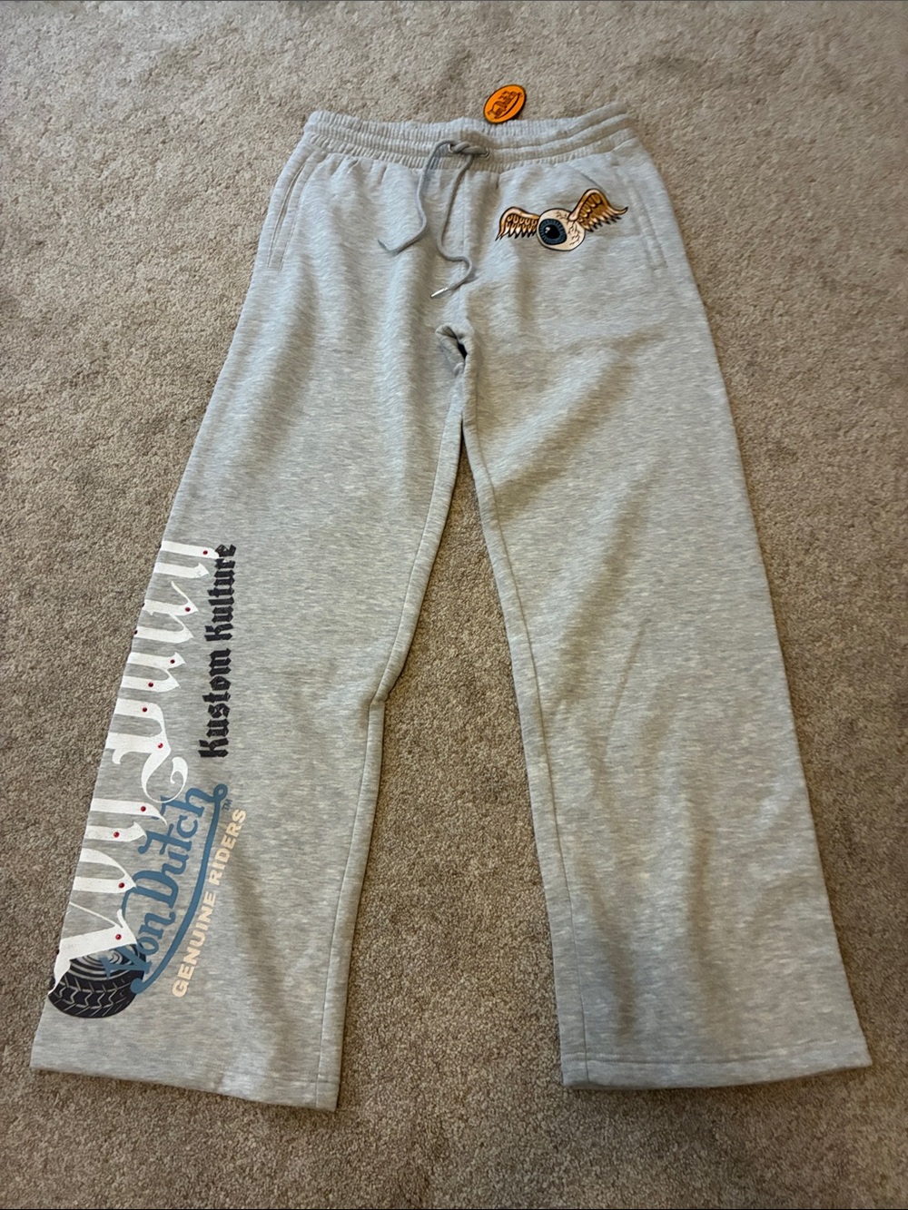 Mens Gray Von Dutch Graphic Sweatpants
